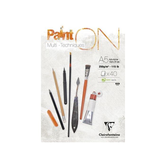 Bloc De Dibujo Clairefontaine Paint On Multitecnicas Encolado A5 250G 40H (Set de 4)