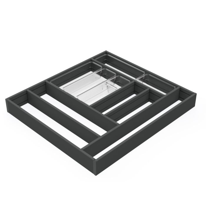 Emuca Organizador para cajón Alumount 600x500, Aluminio, Gris antracita 1 Emuca Organizador para cajón Alumount 600x500, Aluminio, Gris antracita 1