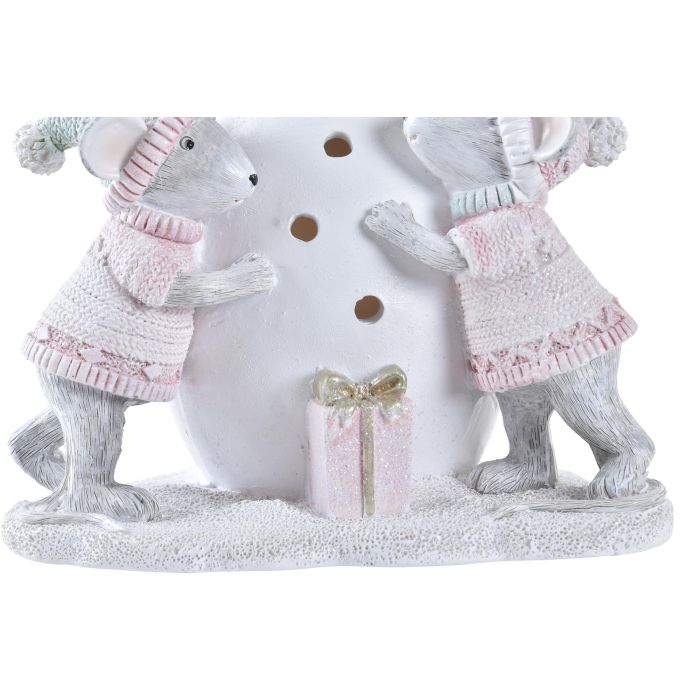 DKD Home Decor Figura Decoración Navidad Fantasía LED Resina Rosa Blanco Gris 15.5cm Alto (10.5x14.5cm) Funciona con Pilas LR44 3