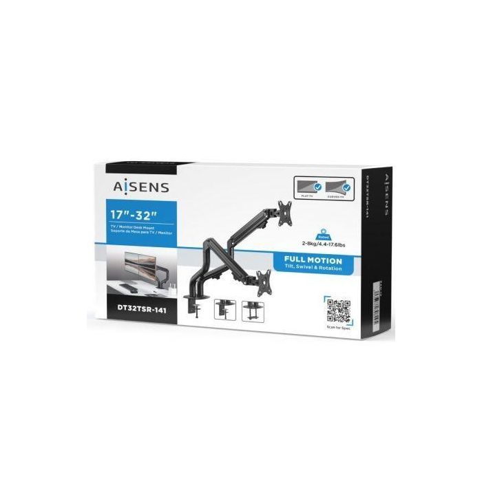 AISENS - SOPORTE DE MESA ECO CONTRAPESO GIRATORIO E INCLINABLE PARA 8KG (3 PIV, 2 BR) DE 17-32, NEGRO