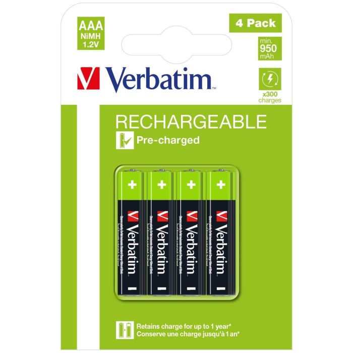Verbatim AAA Premium Rechargeable Batteries HR03, 950mAh, 1.2V, NiMH Verbatim AAA Premium Rechargeable Batteries HR03, 950mAh, 1.2V, NiMH