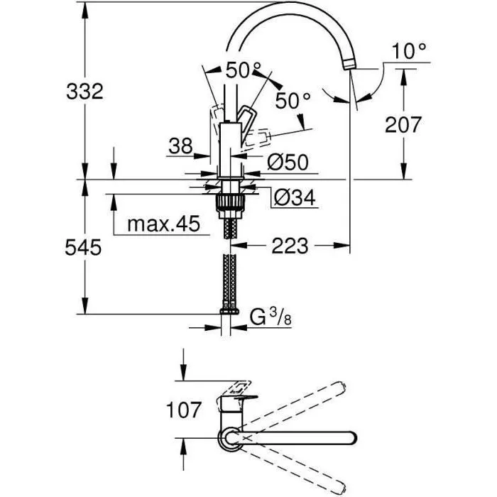 Grohe Mezclador Monomando Lavabo BauLoop 31368001 Caño Alto Cromo Brillante 2