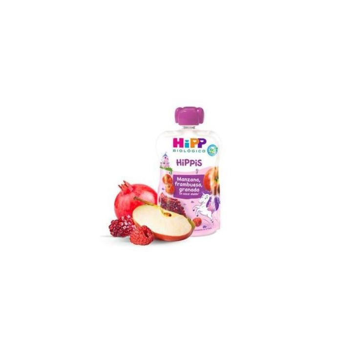 HIPP Pouches Unicornio Manzana Frambuesa Granada 100g Sin Azúcar Añadido Desde 6 Meses Ecológico