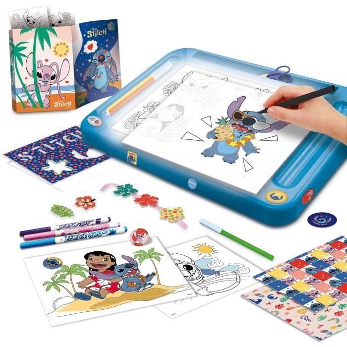 Lisciani Giochi LIS1737444065609 Kit de Dibujo Stitch - Mesa de Luz con Modelos y Marcadores 1