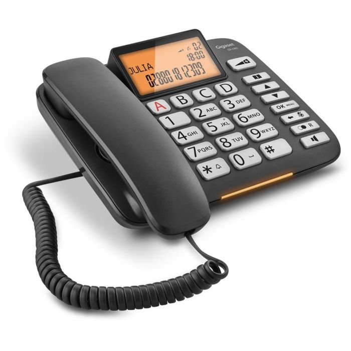Gigaset DL580 Teléfono Fijo Analógico con Cable, Altavoz, Teclas Grandes y Pantalla Iluminada Negro