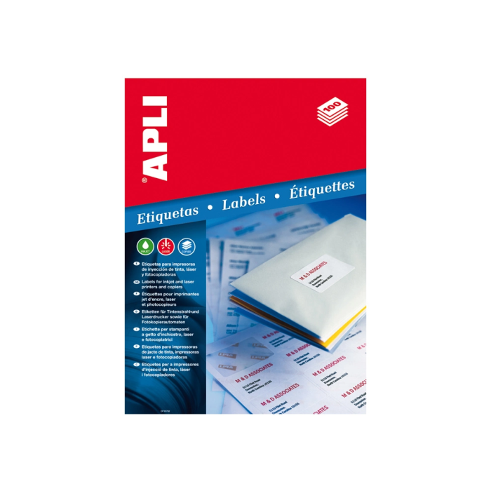 Apli Etiquetas Adhesivas 105x74 mm Inkjet-Láser C-Rectos 8 X 100H Blanco 1