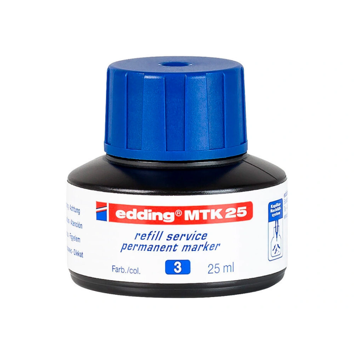 Edding Tinta Recambio MTK25 para Marcadores Permanentes, Botella 25 ml, Color Azul 1 Edding Tinta Recambio MTK25 para Marcadores Permanentes, Botella 25 ml, Color Azul 1