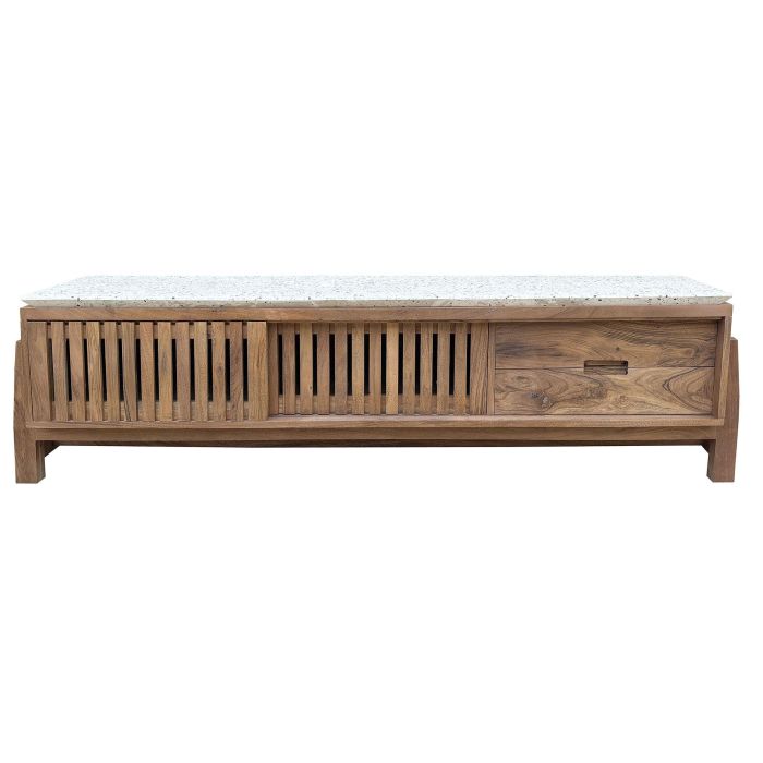 DKD Home Decor Mueble TV Oriental Moderno de Diseño para Salón, en Madera de Acacia y Terrazo - Colección Terrazo 166x46x52 cm