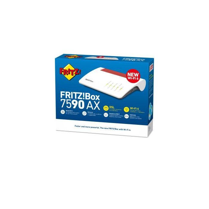 Fritz Router WiFi 6 Fritz!Box 7590 AX, 2400 Mbps + 1200 Mbps, Base Mesh, DECT, USB 3.0, Gigabit LAN 1