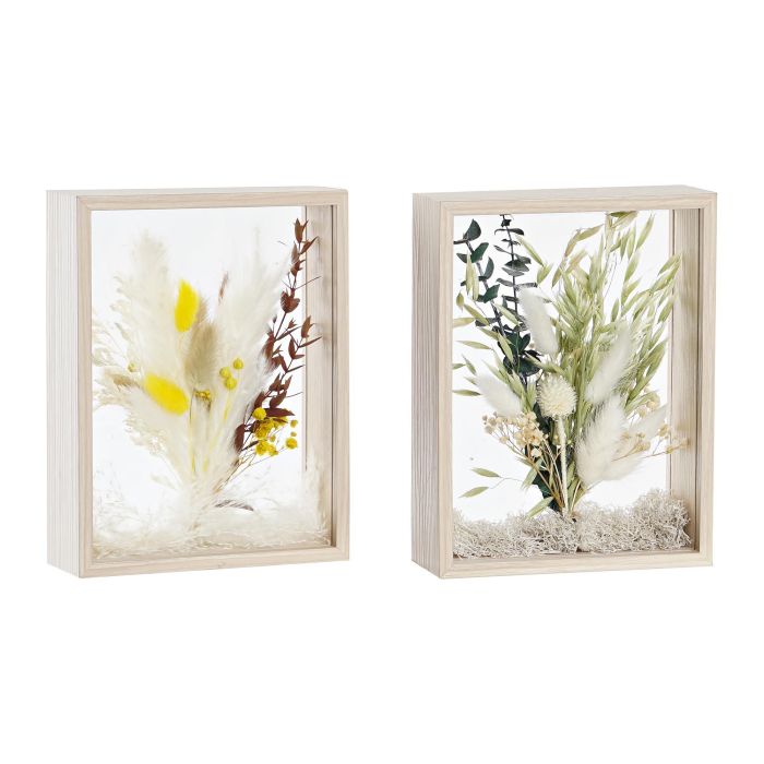 DKD Home Decor Juego 2 Unidades Decoración Shabby Chic Beige Verde, Adornos de Flor Seca y MDF para Hogar, 21 cm Alto x 16 cm Ancho