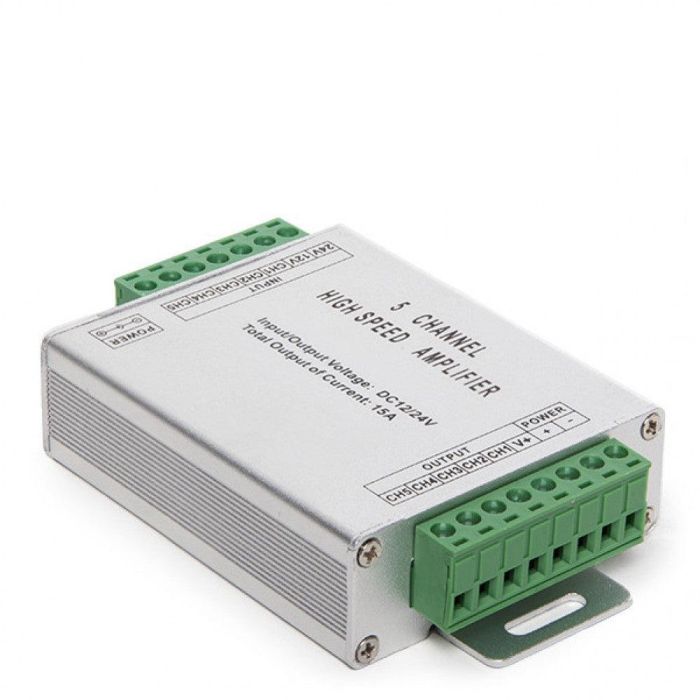 Amplificador LED RGB 5 Canales 12-24V DC Compatible con Controladores de Voltaje Constante, 180W/360W Carcasa Aluminio 1 Amplificador LED RGB 5 Canales 12-24V DC Compatible con Controladores de Voltaje Constante, 180W/360W Carcasa Aluminio 1