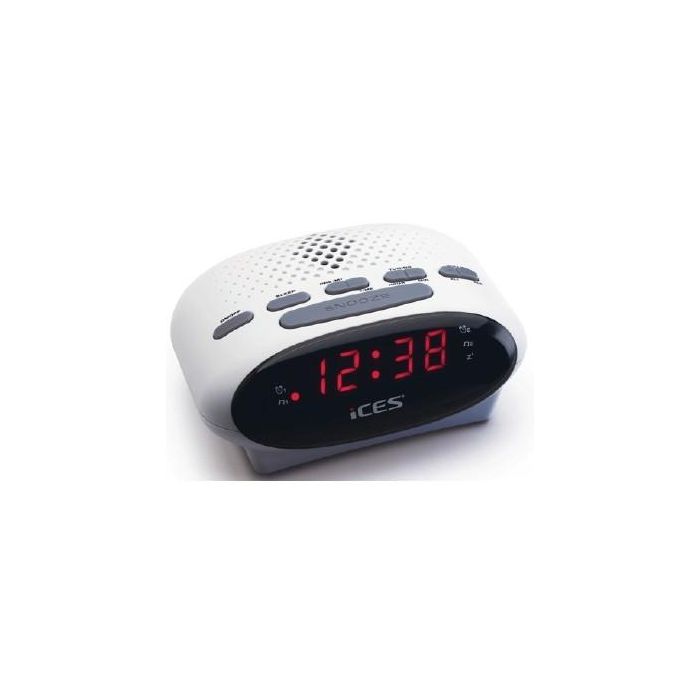 Lenco ICR-210 Radio Reloj Despertador FM con Sintonizador PLL, Pantalla LED 1.52 cm, Alarma y Función Snooze, Color Blanco