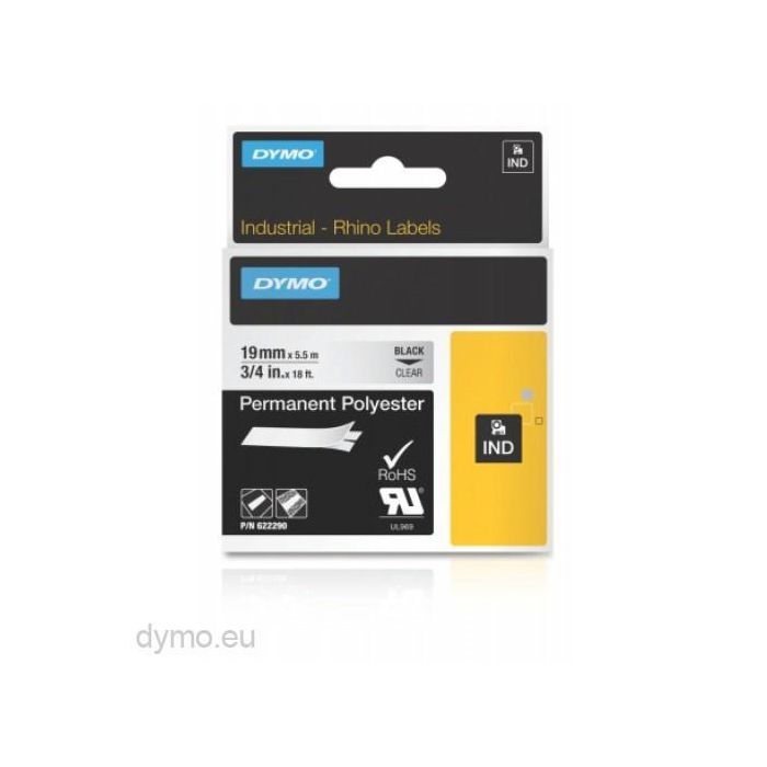 Dymo Id1-19 Cinta de Etiquetas Industrial Adhesiva, Negro Sobre Transparente, 19 mm x 5.48 m, Poliéster