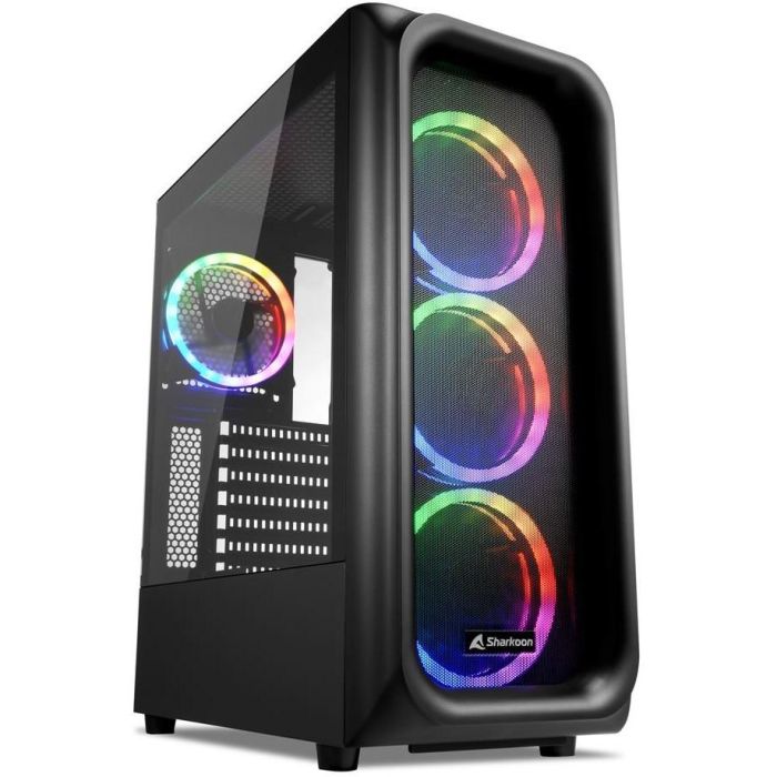 Sharkoon TK5M RGB Caja ATX Negra con 4 Ventiladores LED RGB 120mm, Panel Frontal Rejilla y Lateral de Cristal Templado, USB-C 0 Sharkoon TK5M RGB Caja ATX Negra con 4 Ventiladores LED RGB 120mm, Panel Frontal Rejilla y Lateral de Cristal Templado, USB-C 0