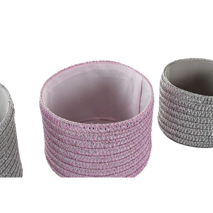 Cesta Basicos DKD Home Decor Rosa Gris 27 x 17 x 27 cm Set de 3 2