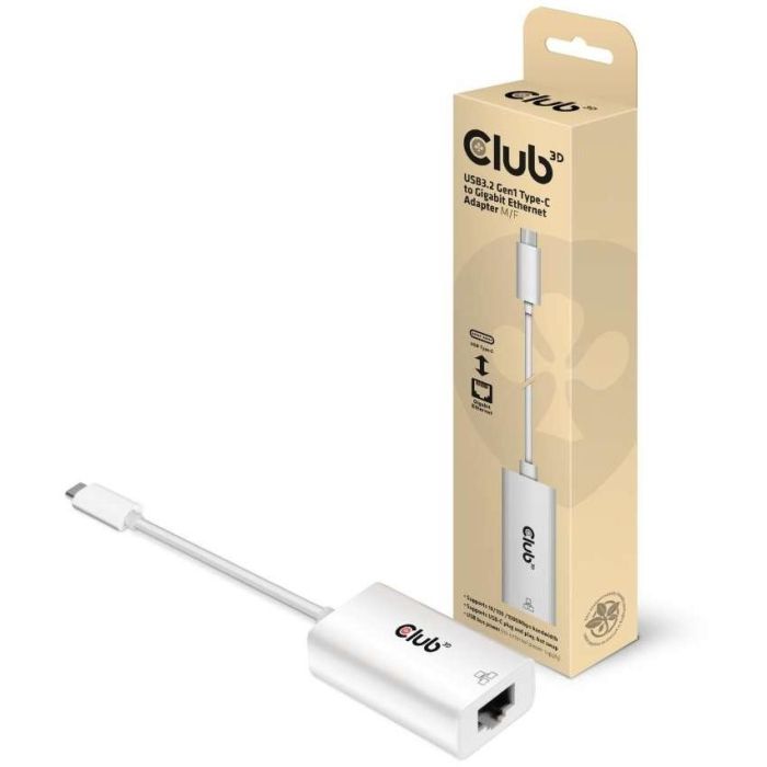 Club3D CAC-1519 Adaptador USB 3.2 Tipo C a RJ45 Gigabit LAN Ethernet Hembra/Macho Blanco 0.19m