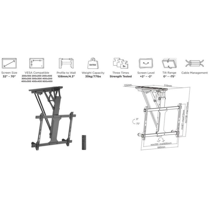 Equip Soporte Techo Motorizado para TV de 32" a 70", Control Remoto Incluido, Carga Máx. 35Kg, Compatibilidad VESA Amplia 10 Equip Soporte Techo Motorizado para TV de 32" a 70", Control Remoto Incluido, Carga Máx. 35Kg, Compatibilidad VESA Amplia 10