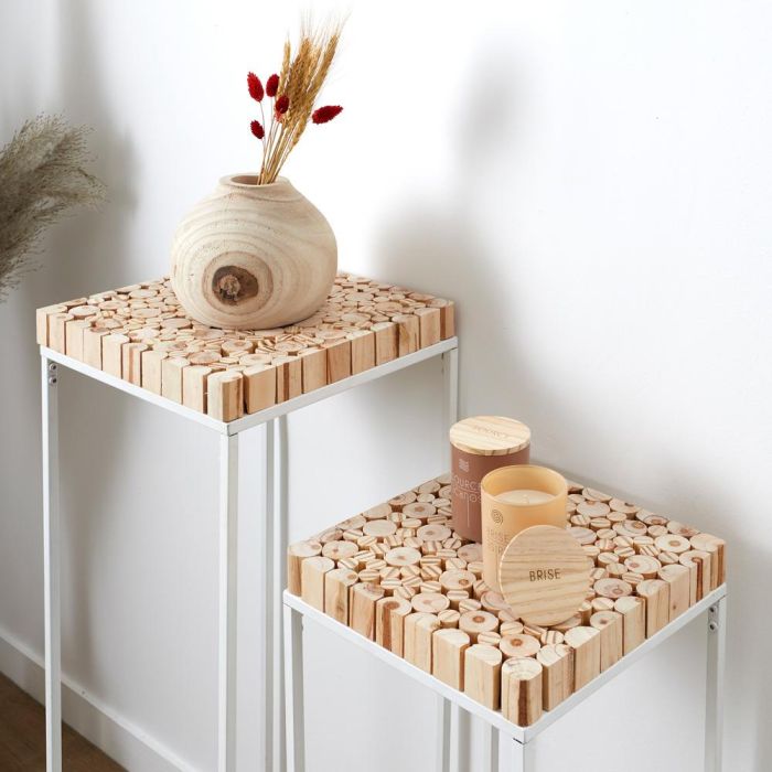 Home Deco Factory Juego de 2 Pedestales Natural Madera y Metal H90cm H75cm 5
