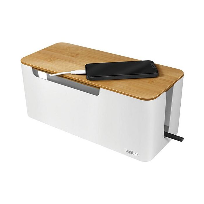 LogiLink KAB0075 Caja Organizadora de Cables con Tapa de Bambú 320 x 140 x 130 mm, Blanca 3 LogiLink KAB0075 Caja Organizadora de Cables con Tapa de Bambú 320 x 140 x 130 mm, Blanca 3