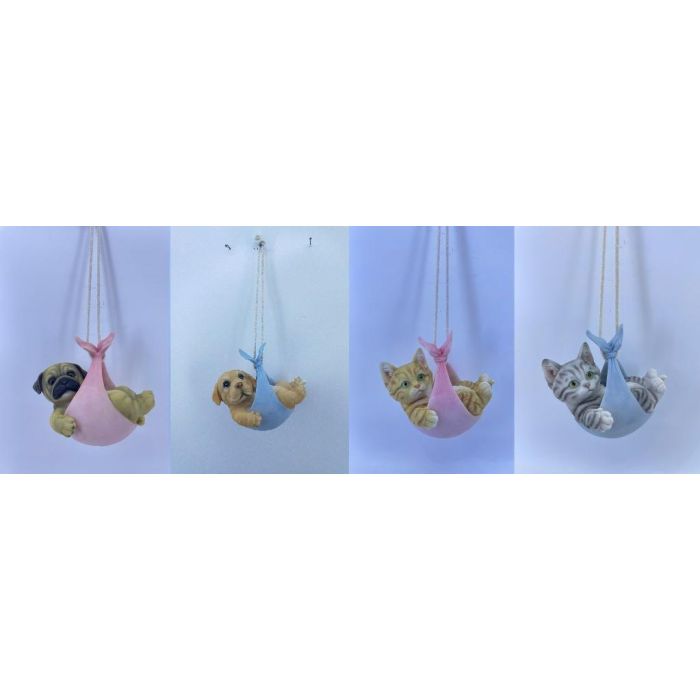 DKD Home Decor Figura Decorativa Shabby Perro Gato de Resina Multicolor 12.5x16x18 cm (4 Unidades) Diseños Surtidos