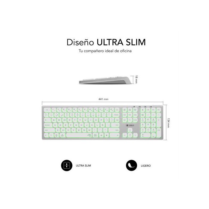 Subblim SUBKB-3MIE300 Teclado Inalámbrico Master Plata y Blanco Dual Bluetooth 5.2 y 2.4G Retroiluminado Multidispositivo 3 Numérico Español Recargable USB-C 4 Subblim SUBKB-3MIE300 Teclado Inalámbrico Master Plata y Blanco Dual Bluetooth 5.2 y 2.4G Retroiluminado Multidispositivo 3 Numérico Español Recargable USB-C 4
