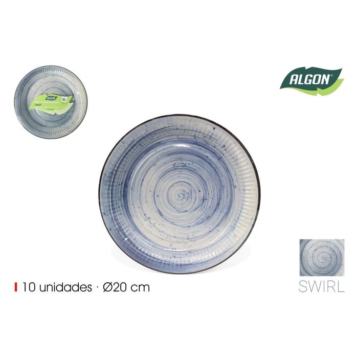 Algon Plato de cartón redondo con diseño Swirl, 20 cm, Set de 10 unidades (24 Unidades)