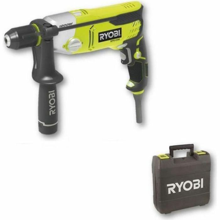 Ryobi Martillo Perforador 1200W, Portabrocas Autoportante 13mm, 2 Velocidades, Variador, Parada de Impacto, Luz LED