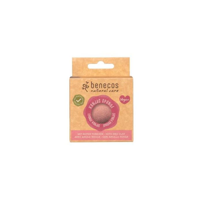 BENECOS Esponja Konjac Arcilla Roja para Pieles Delicadas, Sensibles y Secas - Apta para Veganos