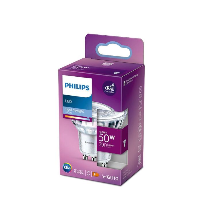 Philips Bombilla LED Dicroica GU10 4.6W 390lm 6500K Luz Fría Equivalente 50W No Regulable Ángulo 36º Ø5x5.4cm 1