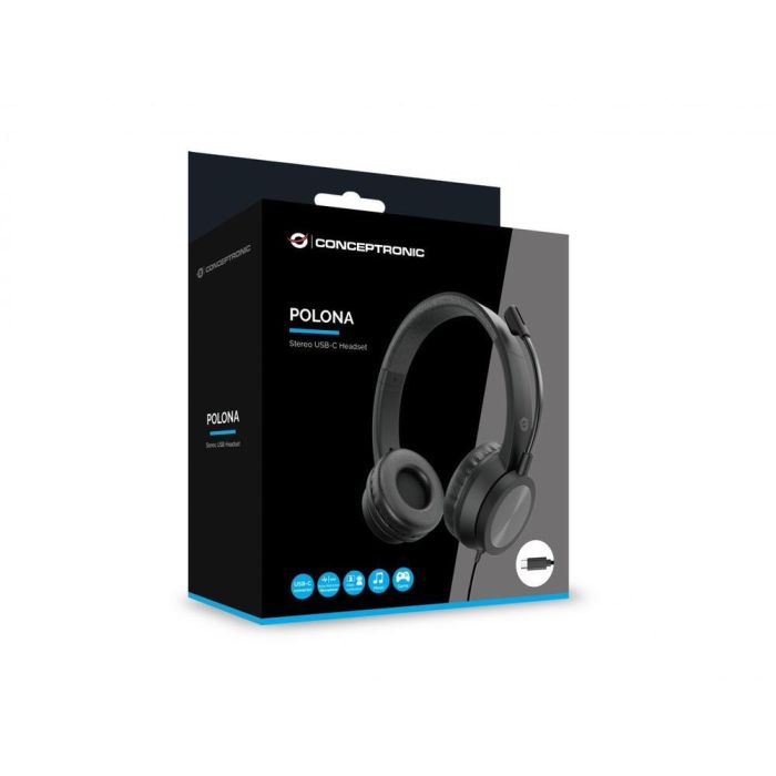 Conceptronic POLONA05BC Auriculares con Cable USB-C, Diadema Ajustable, Micrófono con Reducción de Ruido, Negro 6