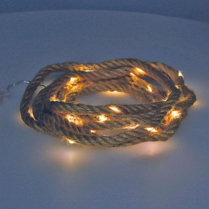 Decoration With Light Guirnalda a pilas fija 30 microleds luz blanco cálido 3,03m cuerda de yute