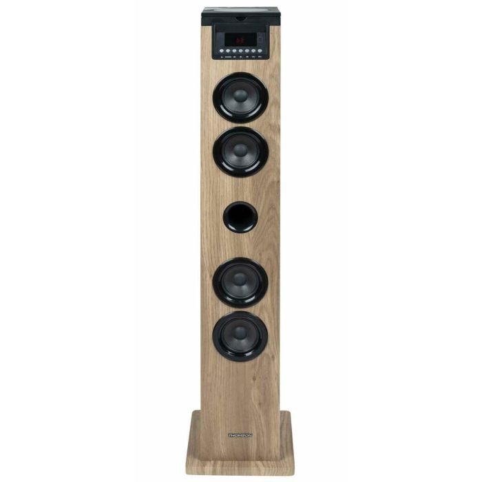 Thomson THO1720571001858 Altavoz Torre Bluetooth, CD, USB, SD, Radio FM, 60W, Mando a Distancia, Negro/Madera