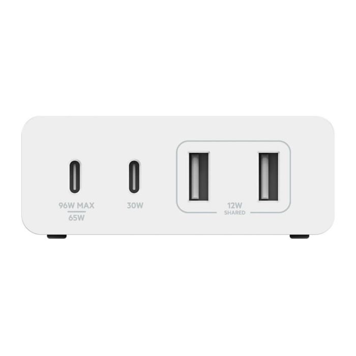 Belkin WCH010VFWH Cargador USB GaN 108W 4 Puertos, 2x USB-C PD 3.0, 2x USB-A, para Portátil, Smartphone, Tableta, Cable Corriente Alterna 2m, Color Blanco