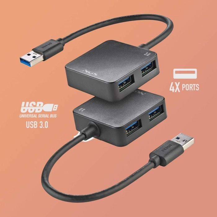 NGS IHUB3.0Tiny/ IHUB3.0TINY - Hub USB 3.0 de 4 Puertos, Alta Velocidad 5Gbps, Compatible USB 3.0/2.0/1.1 para PC/MAC 4