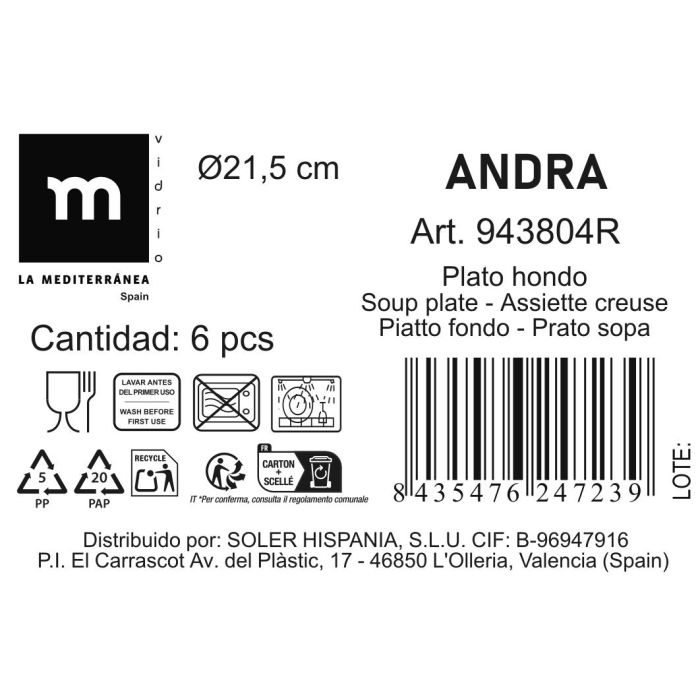 La Mediterranea Plato Hondo Andra Ø 21.5 cm (24 Unidades) 2