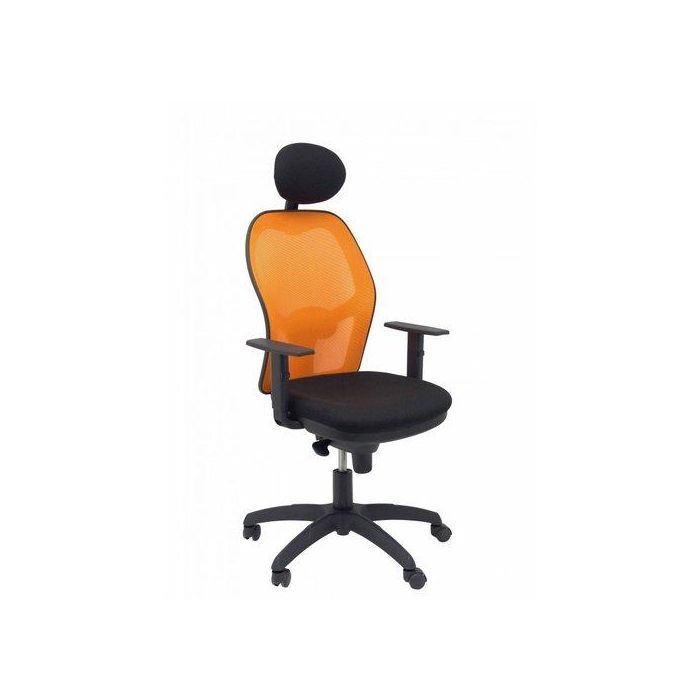 Silla Piqueras Y Crespo Jorquera Brazos Regulables Cabecero Fijo Mecanismo Sincro Con Regulador De Tension Respaldo De Malla Naranja Y Asiento Tapizado Bali Negro