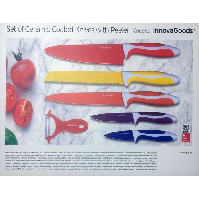 Juego de Cuchillos Cerámicos y Pelador Knoolvs InnovaGoods 6 Piezas 2 Juego de Cuchillos Cerámicos y Pelador Knoolvs InnovaGoods 6 Piezas 2