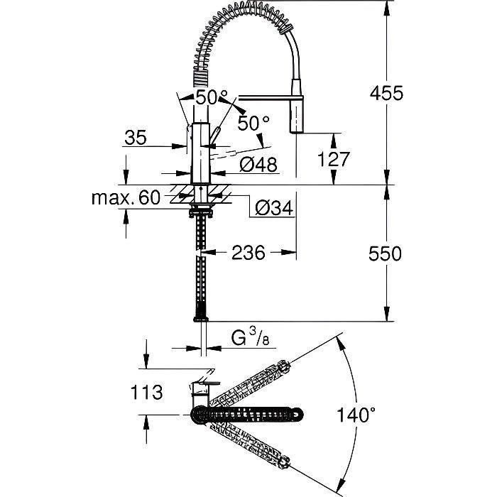 Grohe Tap Get Get, mezclador monocomande 2 chorros, toque con ducha profesional extraíble, 30361000 3