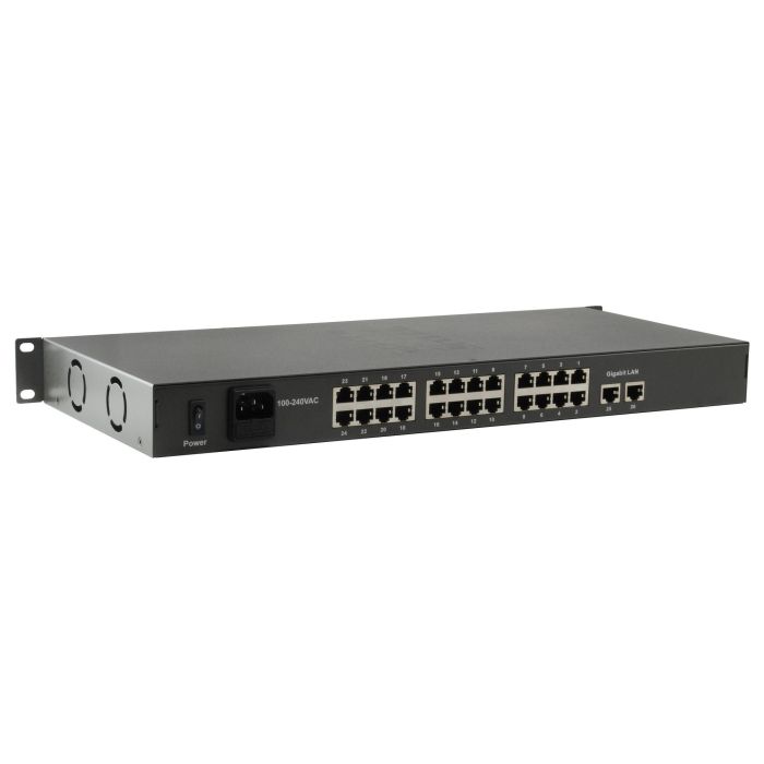 Level One Switch FGP-2601W150, 24x FE + 2x GE, 24x PoE, 150W, Montaje en Rack 1