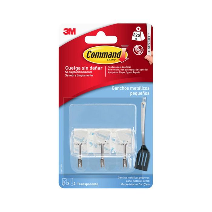 3M Command Blister 3 ganchos adhesivos transparentes pequeños punta alambre hasta 225g, 17067CLR, 7100240178 1 3M Command Blister 3 ganchos adhesivos transparentes pequeños punta alambre hasta 225g, 17067CLR, 7100240178 1
