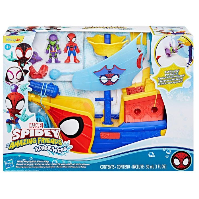 HASBRO Barco Pirata Spidey Waterwebs con 2 Figuras, Vehículo y 9 Accesorios, Solución Burbujas 30ml, +3 Años 6 HASBRO Barco Pirata Spidey Waterwebs con 2 Figuras, Vehículo y 9 Accesorios, Solución Burbujas 30ml, +3 Años 6