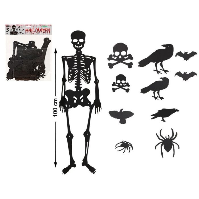 Esqueletos de Papel Decoración 100 cm – Juego de 11 Piezas para Halloween, Ventanas y Escenarios – Ambiente Macabro