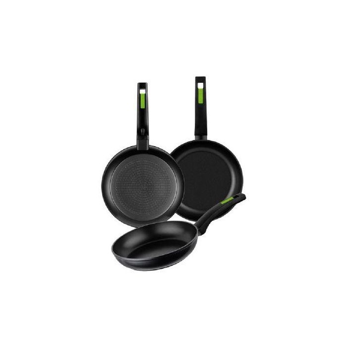 Monix M481241 Pack 3 Sartenes Green Ø18cm Ø22cm Ø26cm Aluminio Forjado Antiadherente Xylan Mango Soft-Touch