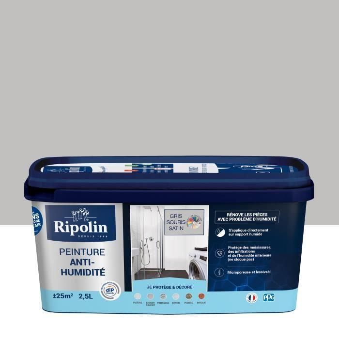 Pintura impermeabilizante antihumedad satinada gris ratón Ripolin 2,5L 1