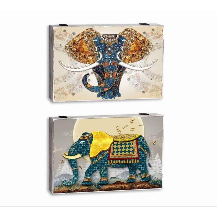 DKD Home Decor Tapa Contador Indio Diseño Elefante MDF Turquesa Multicolor 6 x 31.5 x 46.5 cm (2 Unidades)