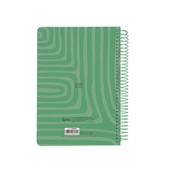 Agenda Espiral Liderpapel Syros A5 2025 Dia Pagina Color Verde Papel 60 gr 2