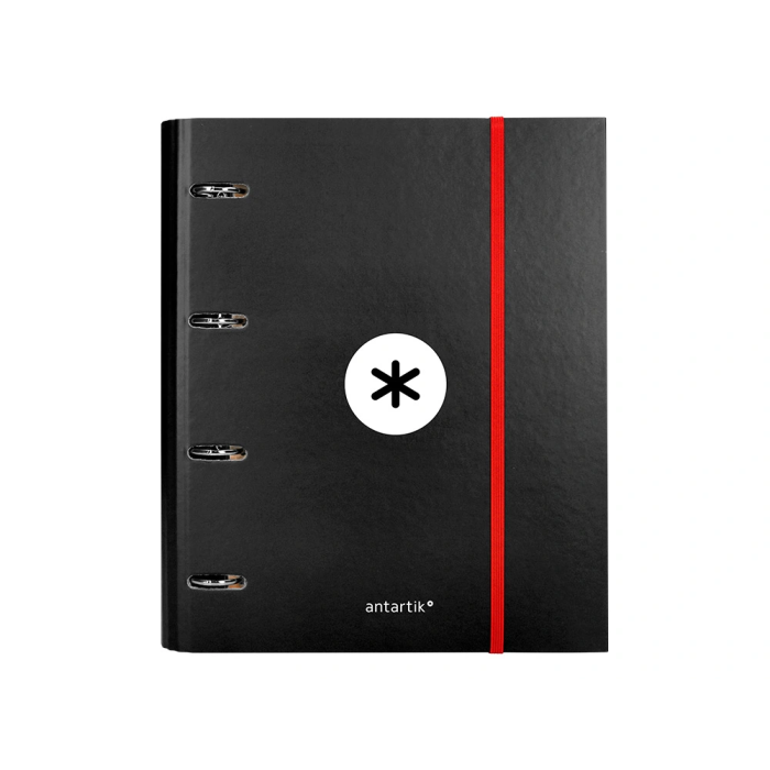 Antartik Carpeta con recambio A4 cuadro 5mm forrada 4 anillas 40mm redondas con solapa color negro 2