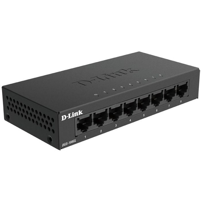 D-Link DGS-108GL/E Switch de Red Gigabit 8 Puertos RJ-45 Metálico Plug & Play Silencioso Bajo Consumo para 4K Streaming y Teletrabajo 1