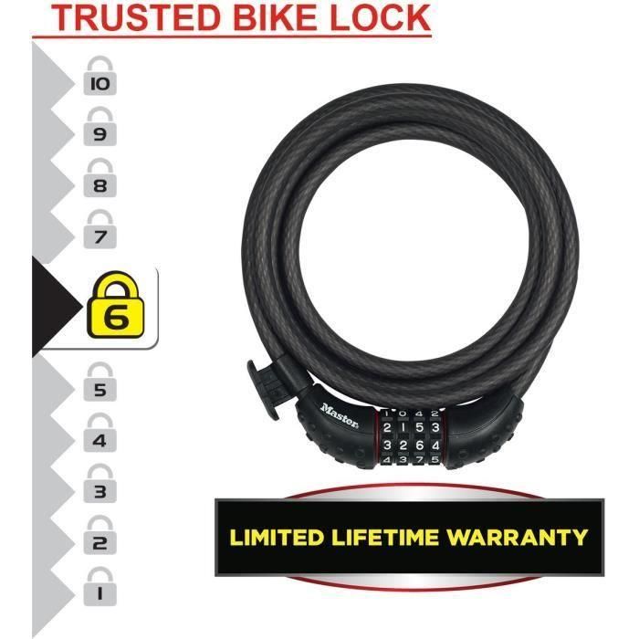Candado para bicicleta - MASTER LOCK - 8120EURDPRO - Cable de acero trenzado - 1,8 m de longitud 1 Candado para bicicleta - MASTER LOCK - 8120EURDPRO - Cable de acero trenzado - 1,8 m de longitud 1