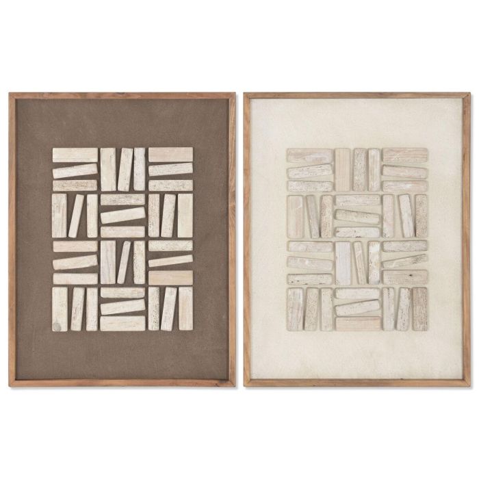DKD Home Decor Cuadro Moderno Abstracto de Madera Reciclada Pino Blanco Marrón 62x4x82 cm (2 Unidades)